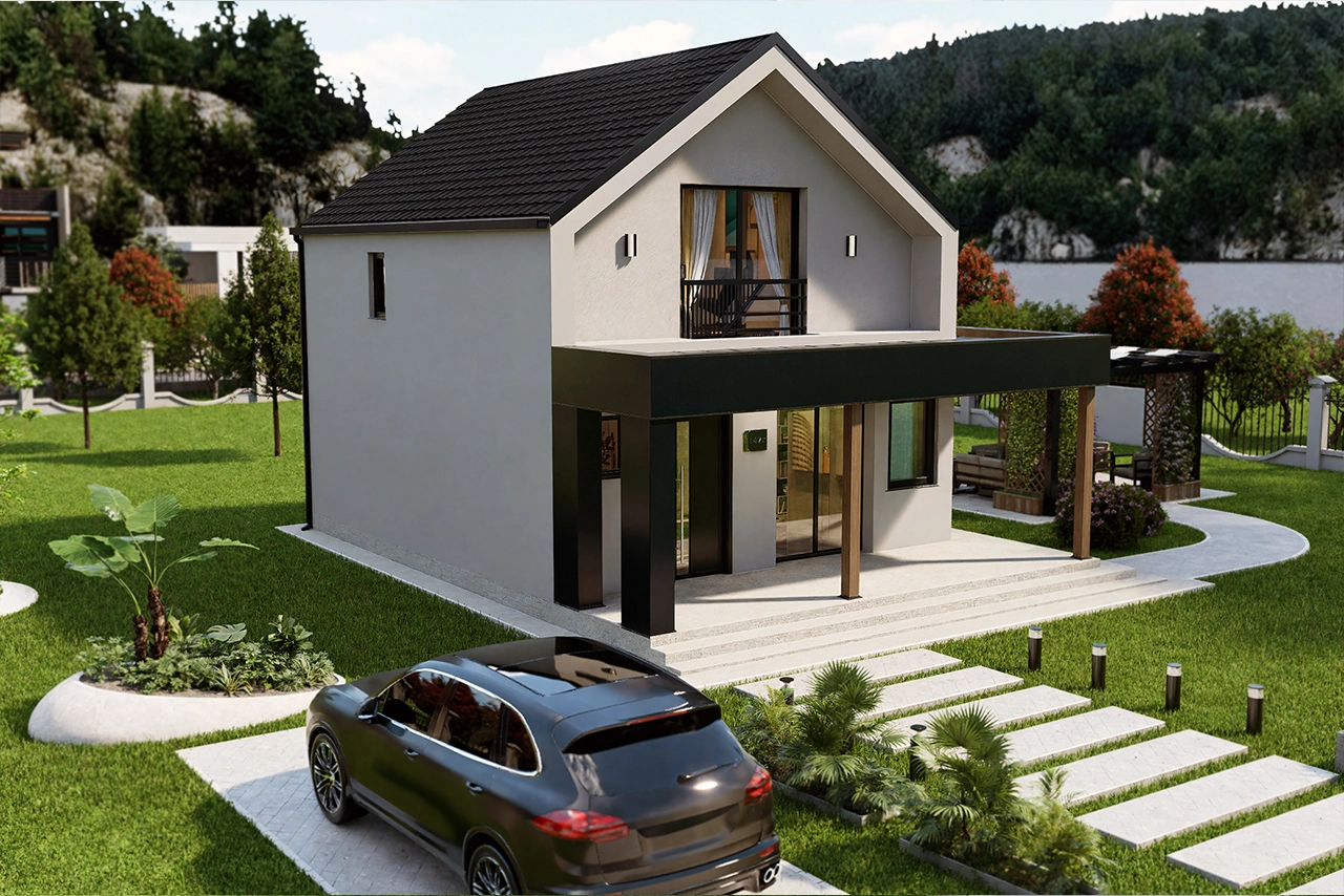 3D render montažne kuće — eksterijer